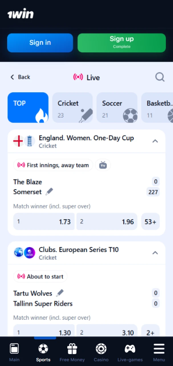 Place bets in real-time through the 1win app.