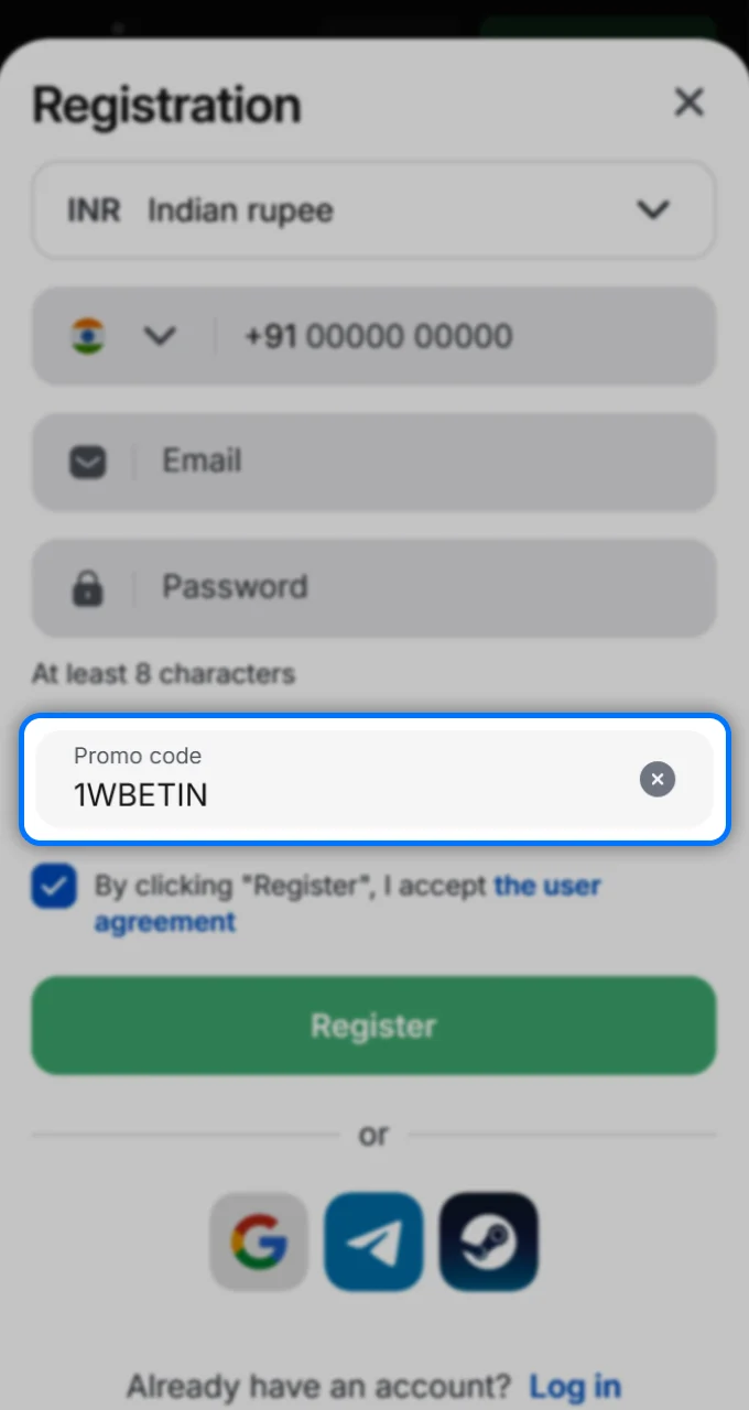 Enter the promo code when registering on 1Win to receive a welcome bonus.