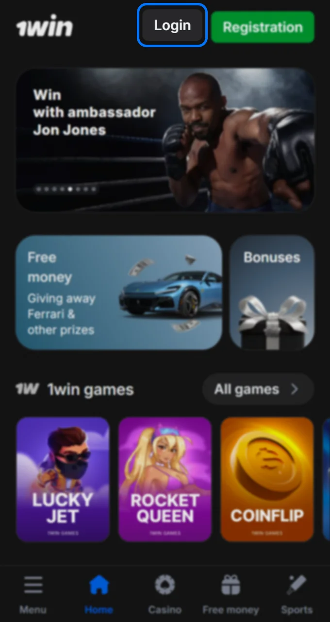 Click the Login button on the 1Win homepage to log in to your existing account.